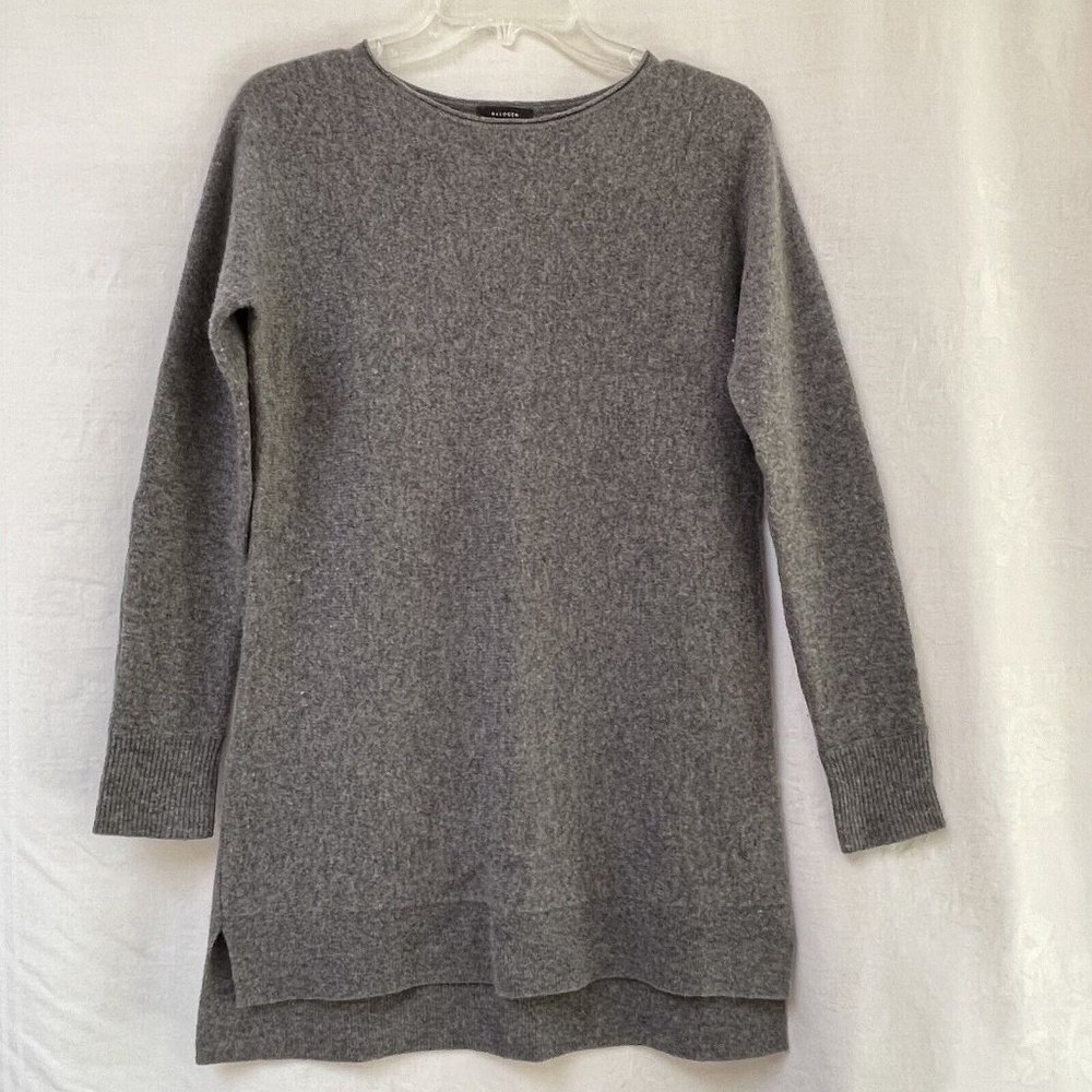 Halogen Cashmere Wool Sweater Womens XS Gray Long Sleeve Pullover Knit Hi Lo Hem